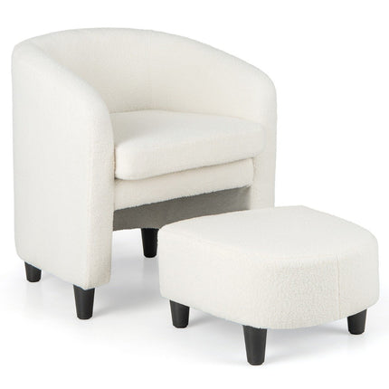 Moderne ronde fauteuil met voetenbankje, gestoffeerde clubfauteuil met voetenbankje in beige