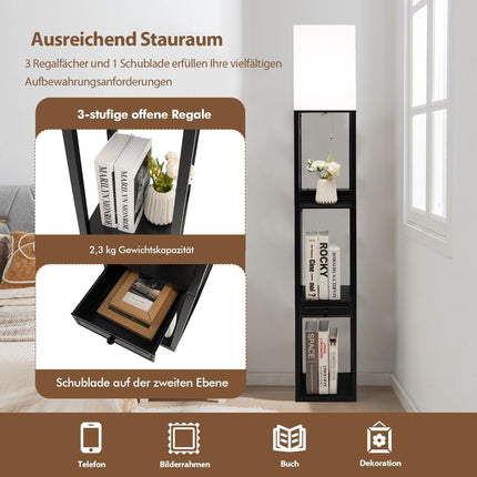 Moderne Regal Stehleuchte Dimmbare Stehleuchte mit Schublade 26 x 26 x 159,5 cm