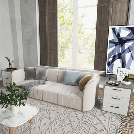 Table de chevet moderne en bois avec 3 tiroirs coulissants 55 x 47 x 65,5 cm gris + blanc