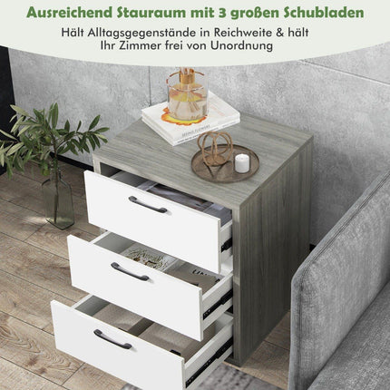 Table de chevet moderne en bois avec 3 tiroirs coulissants 55 x 47 x 65,5 cm gris + blanc