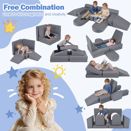 Modulares Spielsofa für Kinder, 10-teiliges Schaumstoffset, Grau
