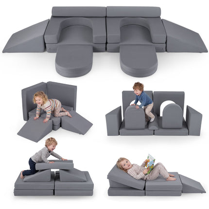 Modulares Spielsofa für Kinder, 10-teiliges Schaumstoffset, Grau