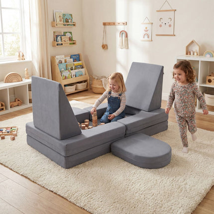 Modulares Spielsofa für Kinder, 10-teiliges Schaumstoffset, Grau