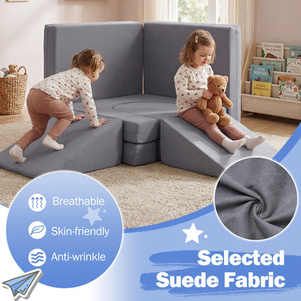 Modulares Spielsofa für Kinder, 10-teiliges Schaumstoffset, Grau