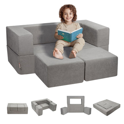 Modular Kids Play Couch, 4-Piece, Washable Cover, Grey