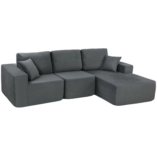 Modulares L-förmiges Schlafsofa, tiefe Sitzfläche, Cord, Dunkelgrau
