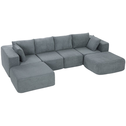 Modular U-Shaped Sofa with Deep Seats, 2 Ottomans, Dark Gray