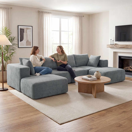 Modular U-Shaped Sofa with Deep Seats, 2 Ottomans, Dark Gray