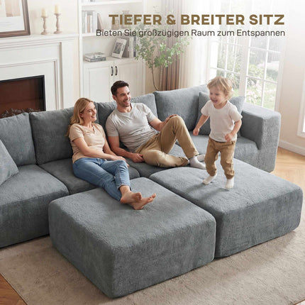 Modular U-Shaped Sofa with Deep Seats, 2 Ottomans, Dark Gray