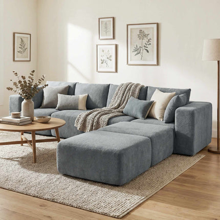 Modular U-Shaped Sofa with Deep Seats, 2 Ottomans, Dark Gray