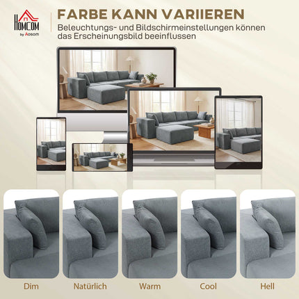 Modular U-Shaped Sofa with Deep Seats, 2 Ottomans, Dark Gray