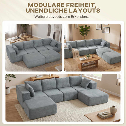 Modular U-Shaped Sofa with Deep Seats, 2 Ottomans, Dark Gray