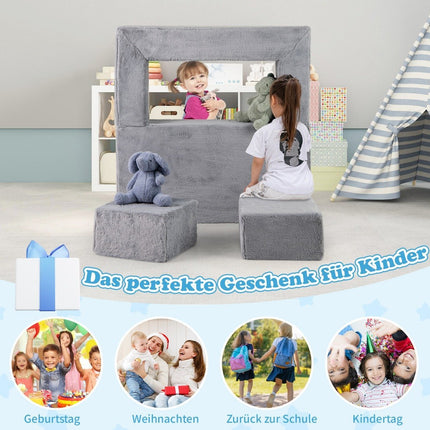 Canapé modulable pour enfants en mousse avec housse amovible en peluche grise