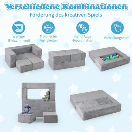 Canapé modulable pour enfants en mousse avec housse amovible en peluche grise