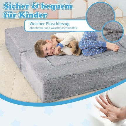 Canapé modulable pour enfants en mousse avec housse amovible en peluche grise