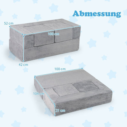 Canapé modulable pour enfants en mousse avec housse amovible en peluche grise