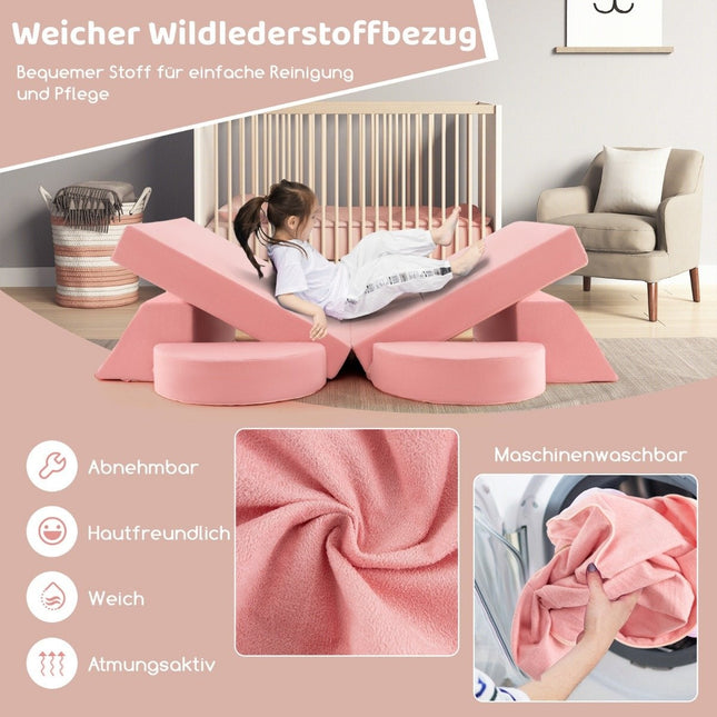 Modulares Kindersofa, Spielsofa, Modulsofa mit abnehmbarem Bezug, 105,5 x 101 x 48 cm, rosa