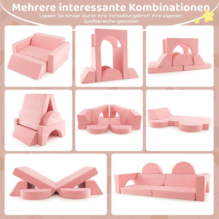 Modulares Kindersofa, Spielsofa, Modulsofa mit abnehmbarem Bezug, 105,5 x 101 x 48 cm, rosa