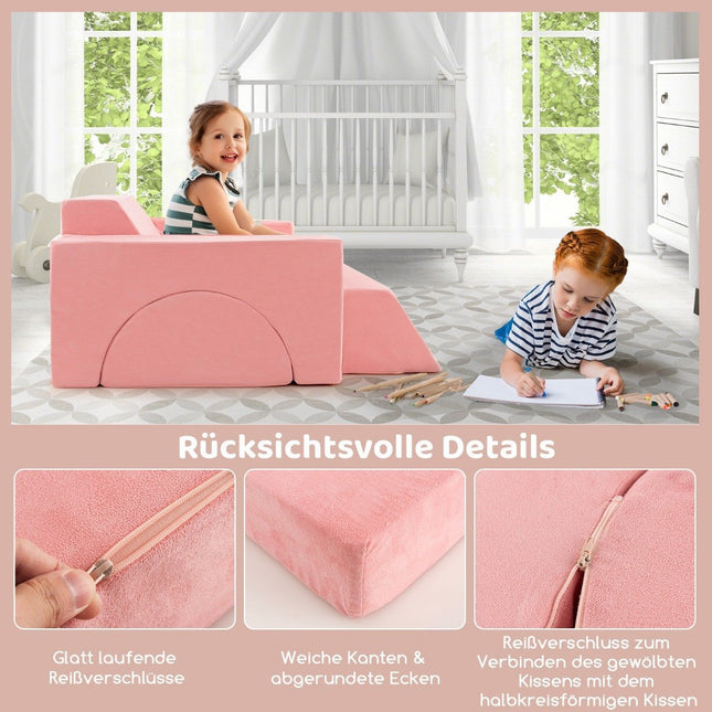 Modulares Kindersofa, Spielsofa, Modulsofa mit abnehmbarem Bezug, 105,5 x 101 x 48 cm, rosa