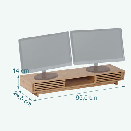 Monitorständer mit 3 Fächern, Bambus-Finish