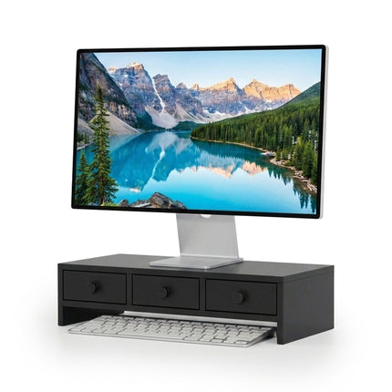 Monitor Stand with 3 Drawers – Black MDF, 10 kg Capacity