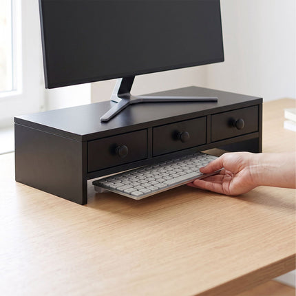 Monitor Stand with 3 Drawers – Black MDF, 10 kg Capacity