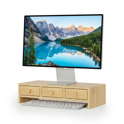 Monitor Stand with 3 Drawers, Wood Look, MDF