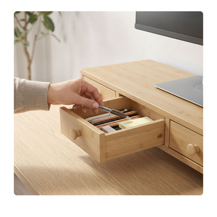 Monitor Stand with 3 Drawers, Wood Look, MDF