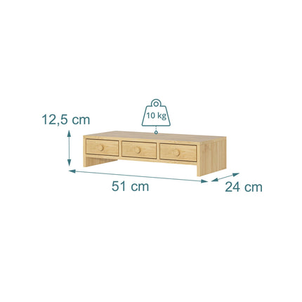 Monitor Stand with 3 Drawers, Wood Look, MDF