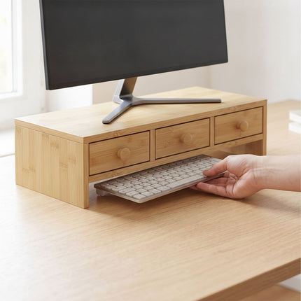 Monitor Stand with 3 Drawers, Wood Look, MDF