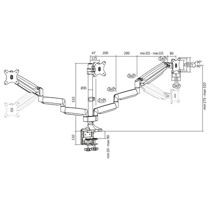 Monitorarm dreifach 13-32" Gas