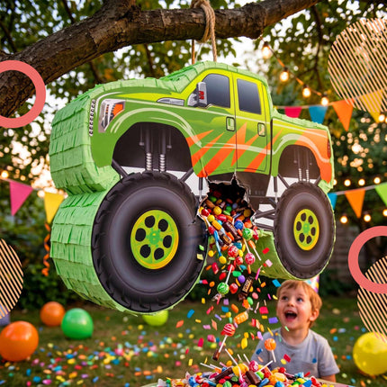 Monster Truck Piñata-Set – Stock und Augenbinde inklusive