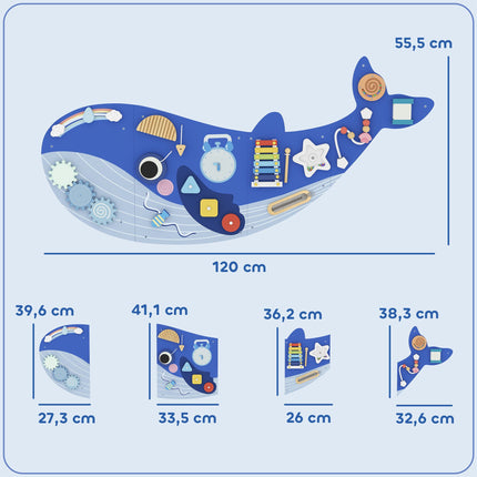 Montessori 13-in-1 Whale Busy Board with Xylophone