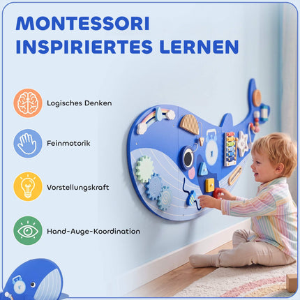 Montessori 13-in-1 Whale Busy Board with Xylophone