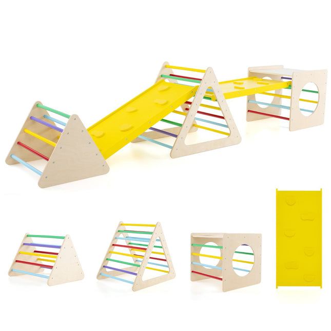 Montessori 5-in-1 Klettergerüst aus Holz mit Rutsche, 60 kg