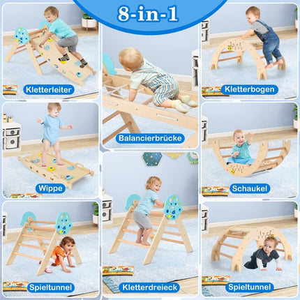 Montessori 9-in-1 Kletterset aus Holz mit Rutsche & Rampe