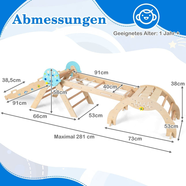 Montessori 9-in-1 Kletterset aus Holz mit Rutsche & Rampe