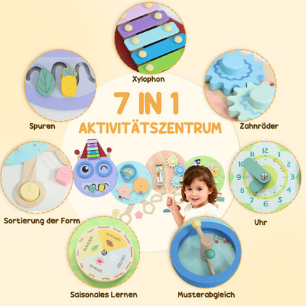 Montessori-Motoriktafel – 7-in-1 Wandspielzeug, Xylophon, Zahnräder, 108 cm