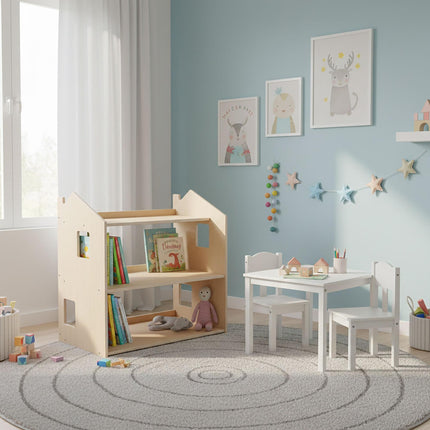 Montessori Kinderbücherregal, Hausförmiges Regal, MDF