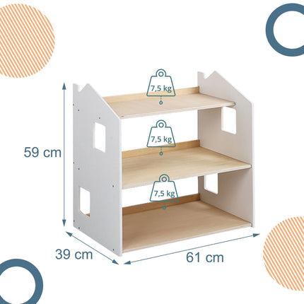 Montessori Kinderbücherregal, Hausförmiges Regal, MDF
