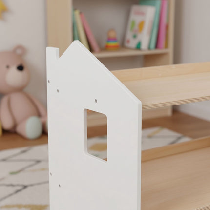 Montessori Kinderbücherregal, Hausförmiges Regal, MDF