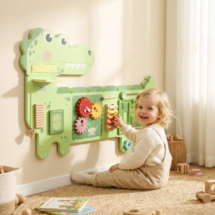 Montessori Dinosaur Busy Board with Xylophone and Gears