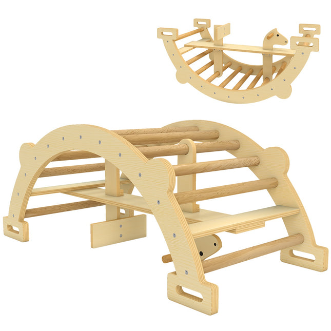 Montessori Kletterbogen für Drinnen, 2-in-1 Holzwippe, 110x52x45 cm