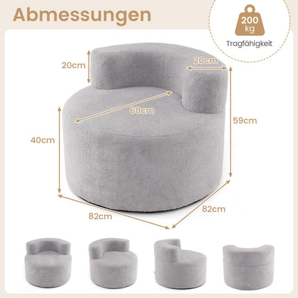 Mondförmiger Sitzsack mit weichem Teddyfleece, Grau