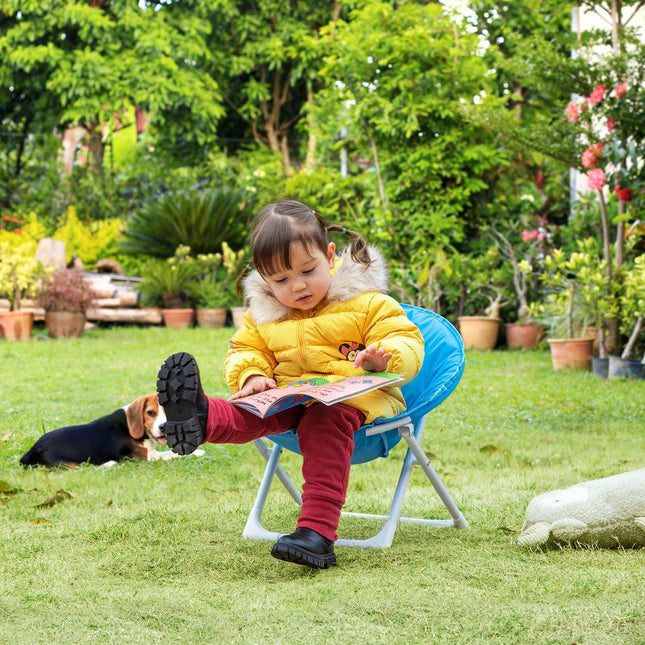 Mondstuhl für Kinder in Stahlblau, faltbar für drinnen und draußen