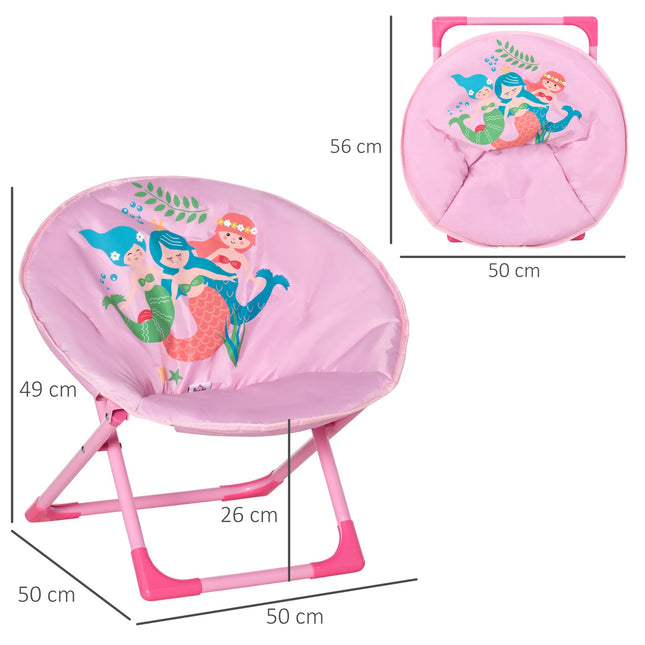 Pink folding camping chair for children, indoor/outdoor, steel