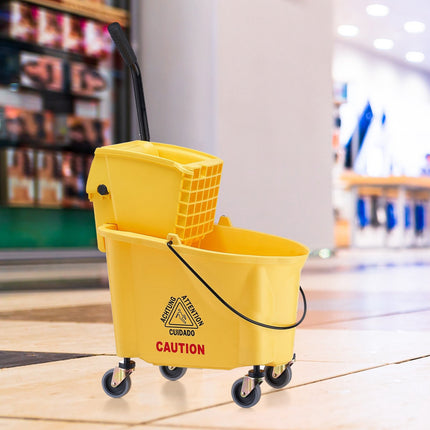 Mop Bucket with Side-Press Wringer, 26 Qt, Wheels