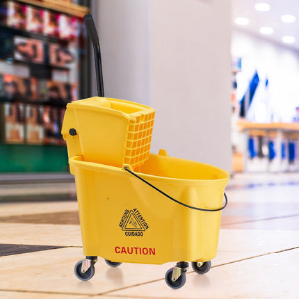 Mop Bucket with Side-Press Wringer, 35 Qt, Wheels