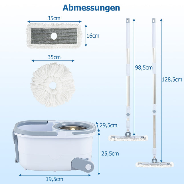 Mop and Bucket Set with Wringer, Dual Heads, 360 Rotation