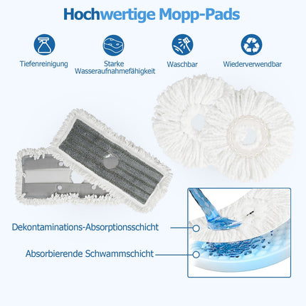 Wischmopp-Set mit Eimer, Auswringfunktion, zwei Köpfen, 360°-Rotation